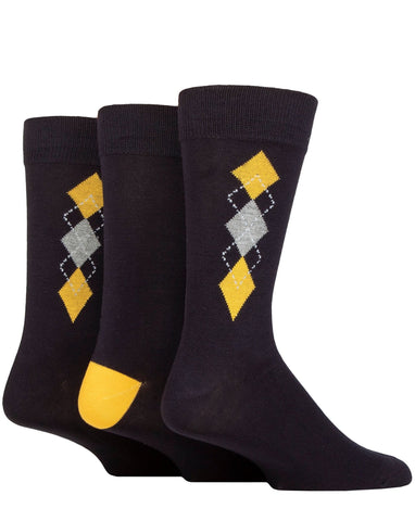 3 Pair Glenmuir Mens Argyle Mix Bamboo Socks