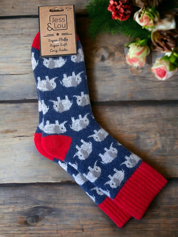 1 Pair Jess & Lou Exquisite Elephants Ribbed Womens Socks