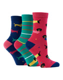 3 Pair Wild Feet Womens Jacquard Cotton Novelty Patterned Socks