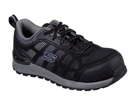 Skechers Workware Bulken-Lyndale Lace Up Athletic Work/Safety Toe Black W/ Gray Trim